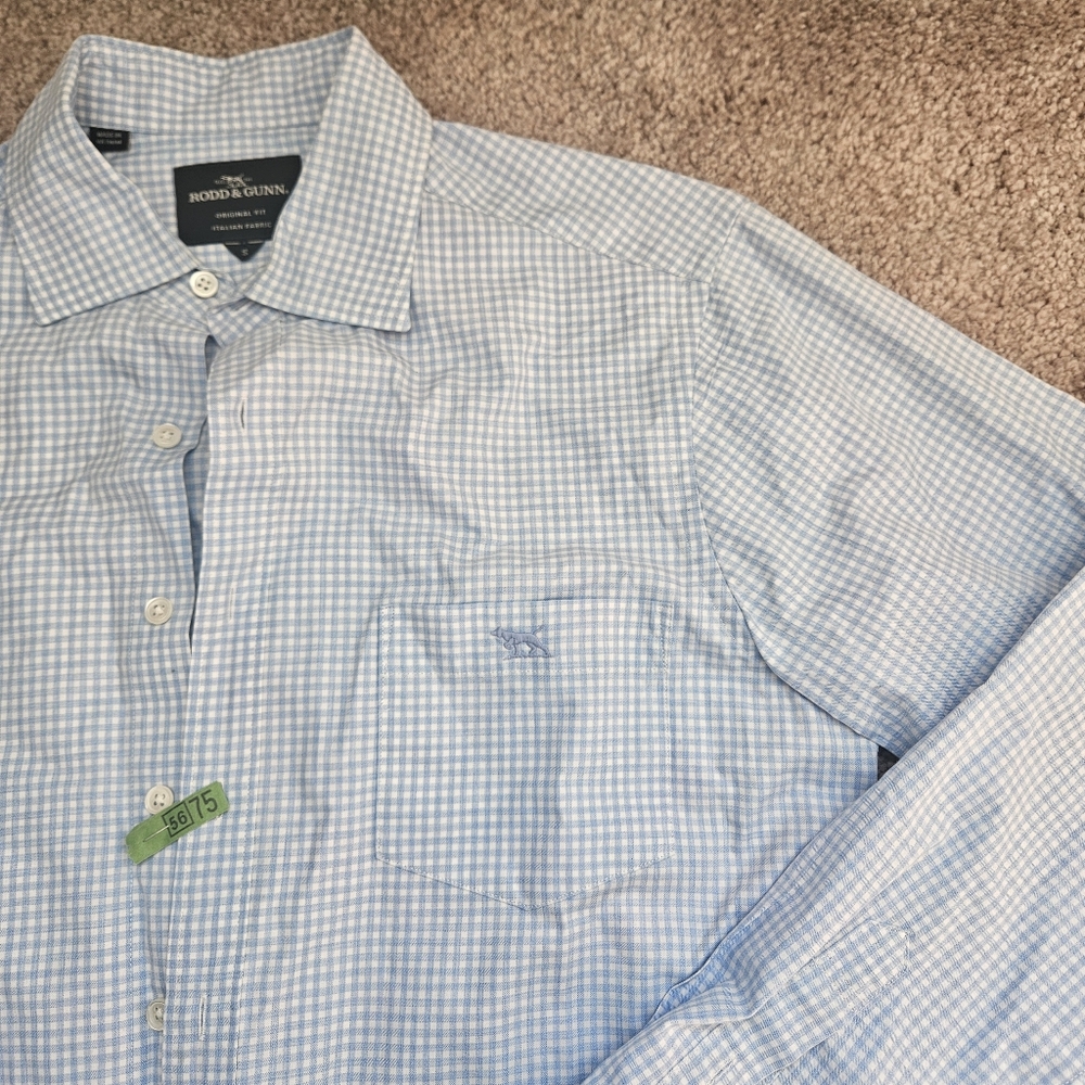 Rodd & Gunn Button Down Shirt Light Blue Check Glacier Mens S 100% supima Cotton